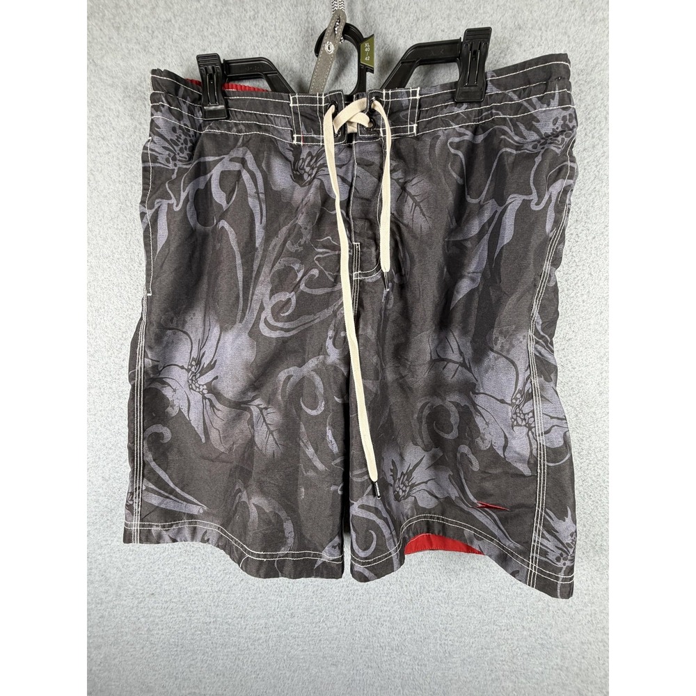 Speedo Shorts Mens Medium Gray Floral Swim Trunks Elastic Waist Mesh Lined
